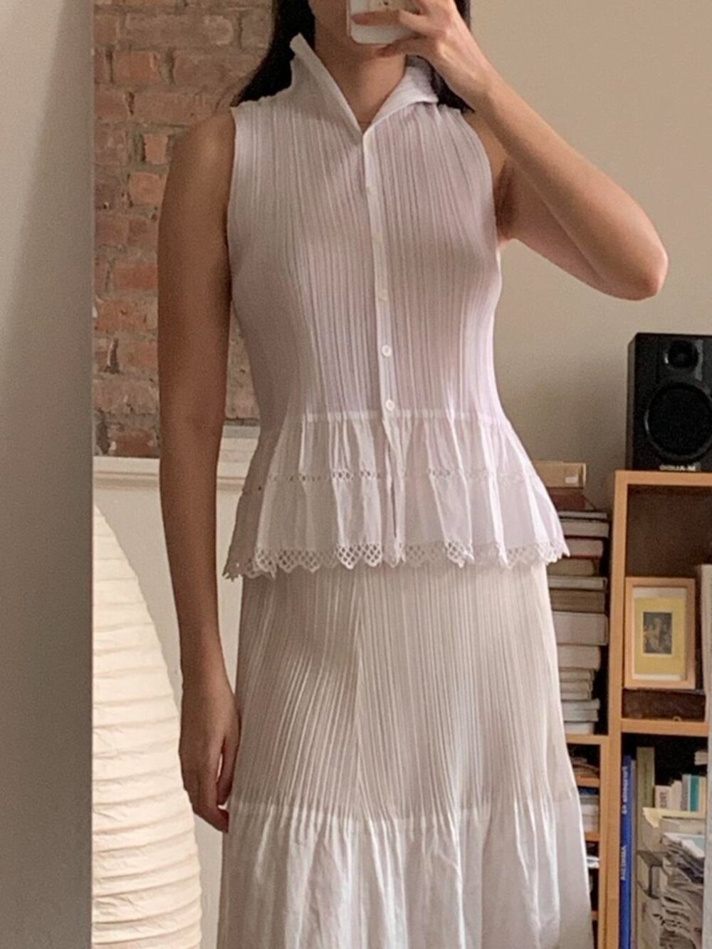 Issey Miyake Pleats Please Cotton Trim Top White JP3